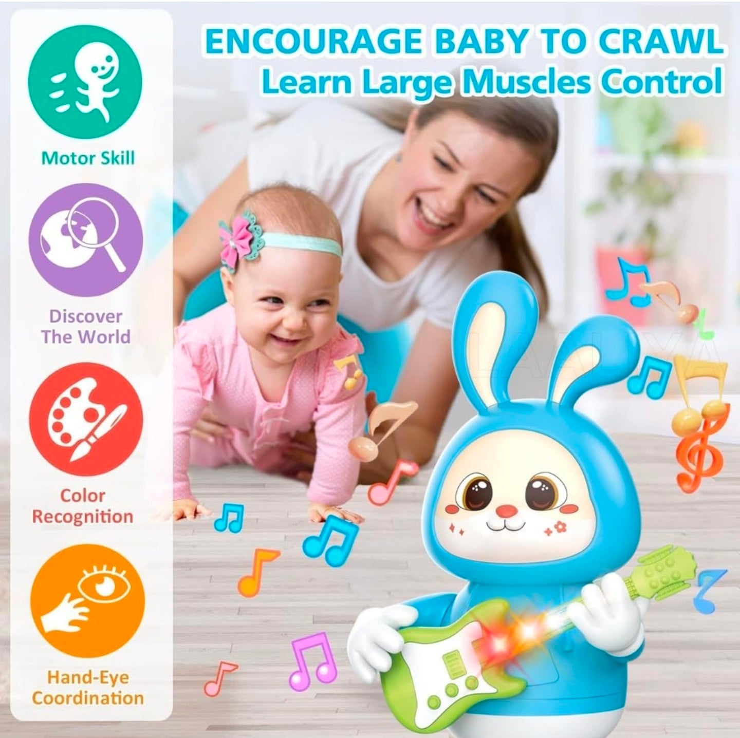 Rabbit Guitarist Toy, Easter Glow Musical Bunny, Electric Rabbit Toys, Sensing Interactive Walking Dancing Toy with Music Sounds & Lights, Easter Gift...