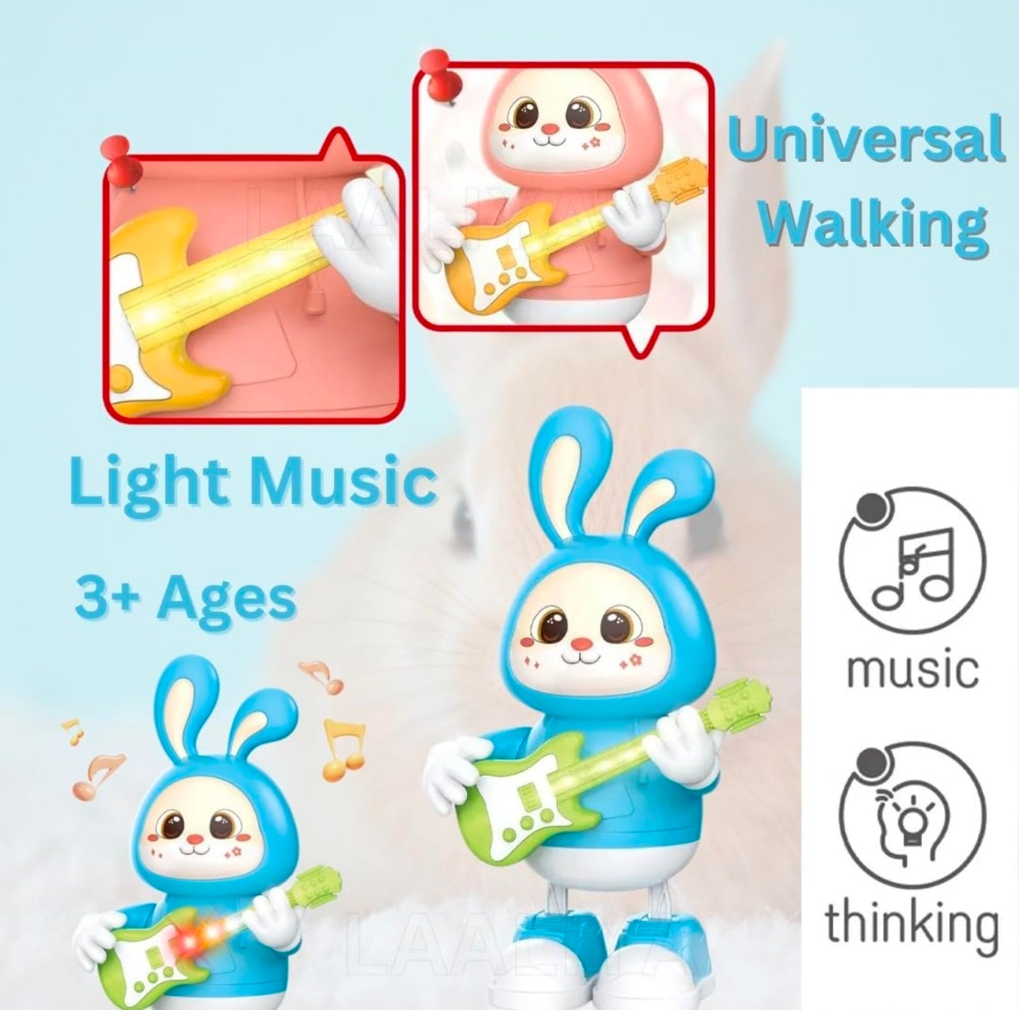 Rabbit Guitarist Toy, Easter Glow Musical Bunny, Electric Rabbit Toys, Sensing Interactive Walking Dancing Toy with Music Sounds & Lights, Easter Gift...