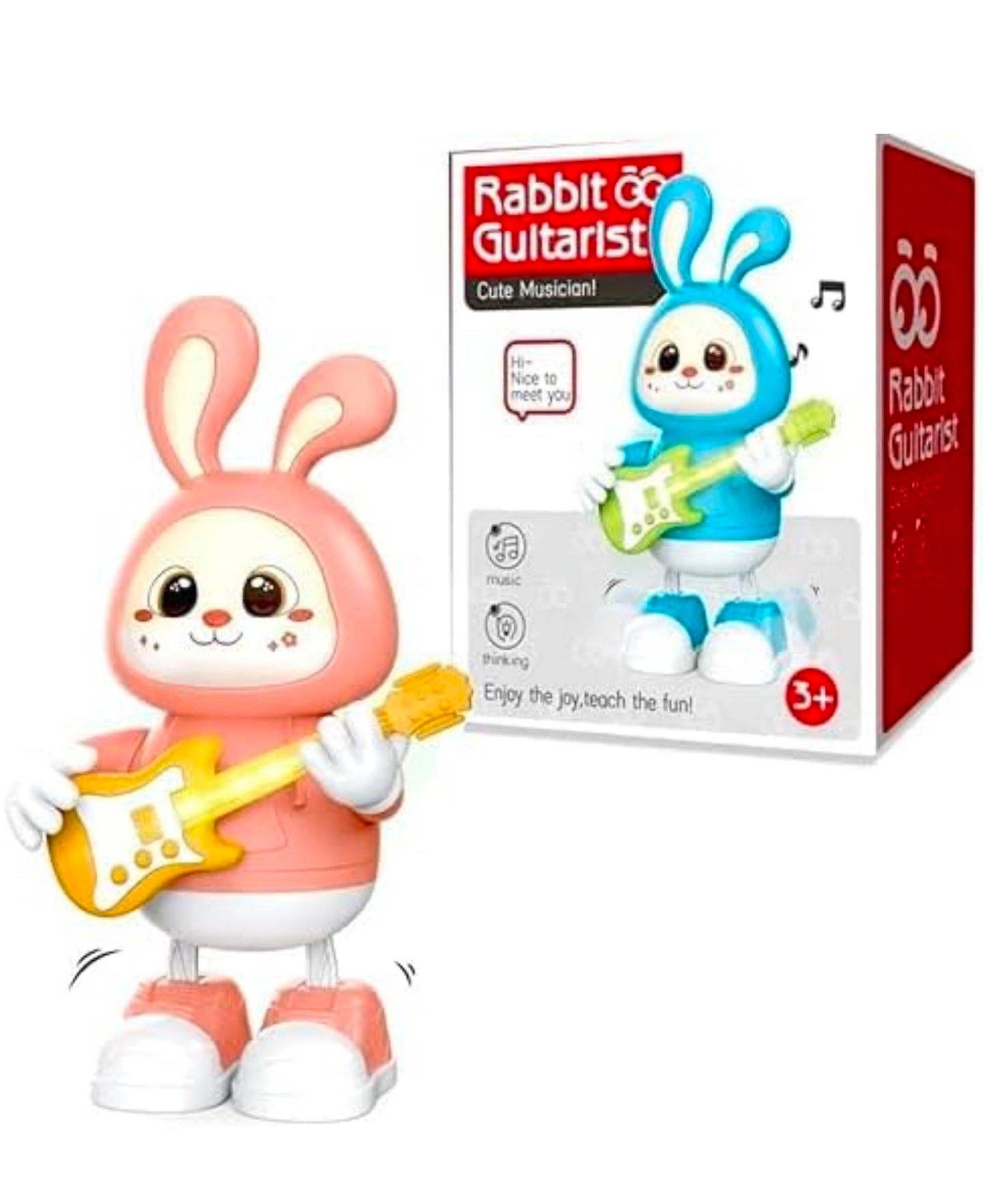 Rabbit Guitarist Toy, Easter Glow Musical Bunny, Electric Rabbit Toys, Sensing Interactive Walking Dancing Toy with Music Sounds & Lights, Easter Gift...