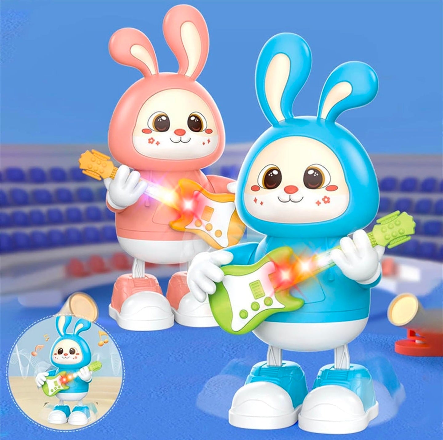 Rabbit Guitarist Toy, Easter Glow Musical Bunny, Electric Rabbit Toys, Sensing Interactive Walking Dancing Toy with Music Sounds & Lights, Easter Gift...