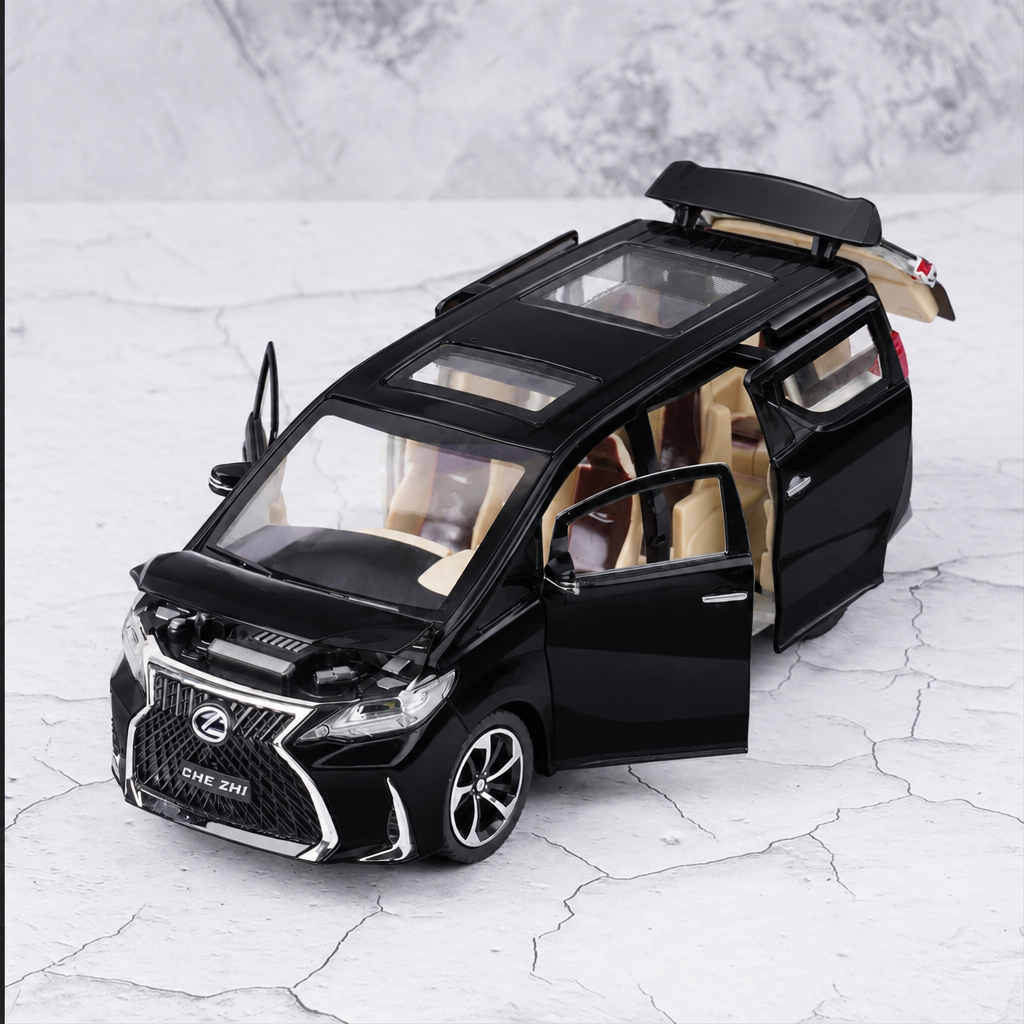 Black recolor of the white diecast van with doors, bonnet, and boot open