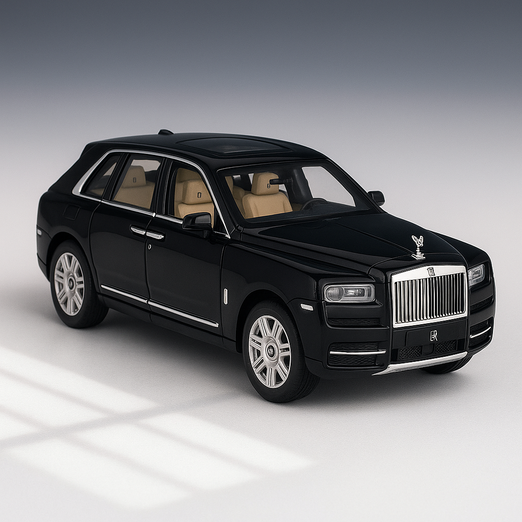 Black luxury SUV with beige interior on a gray background