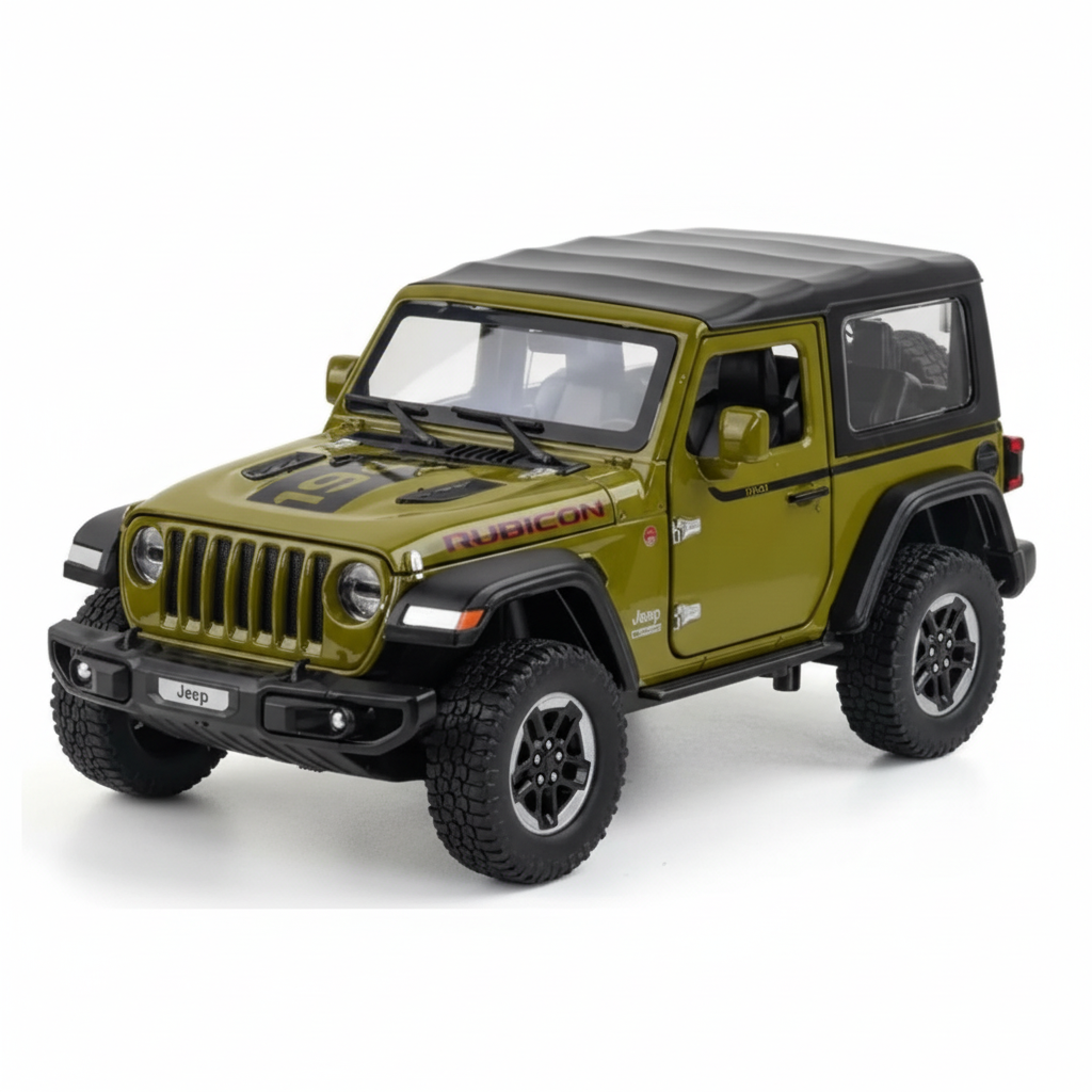 Jeep Wrangler Rubicon Diecast Model Car - Army Olive Green Variant