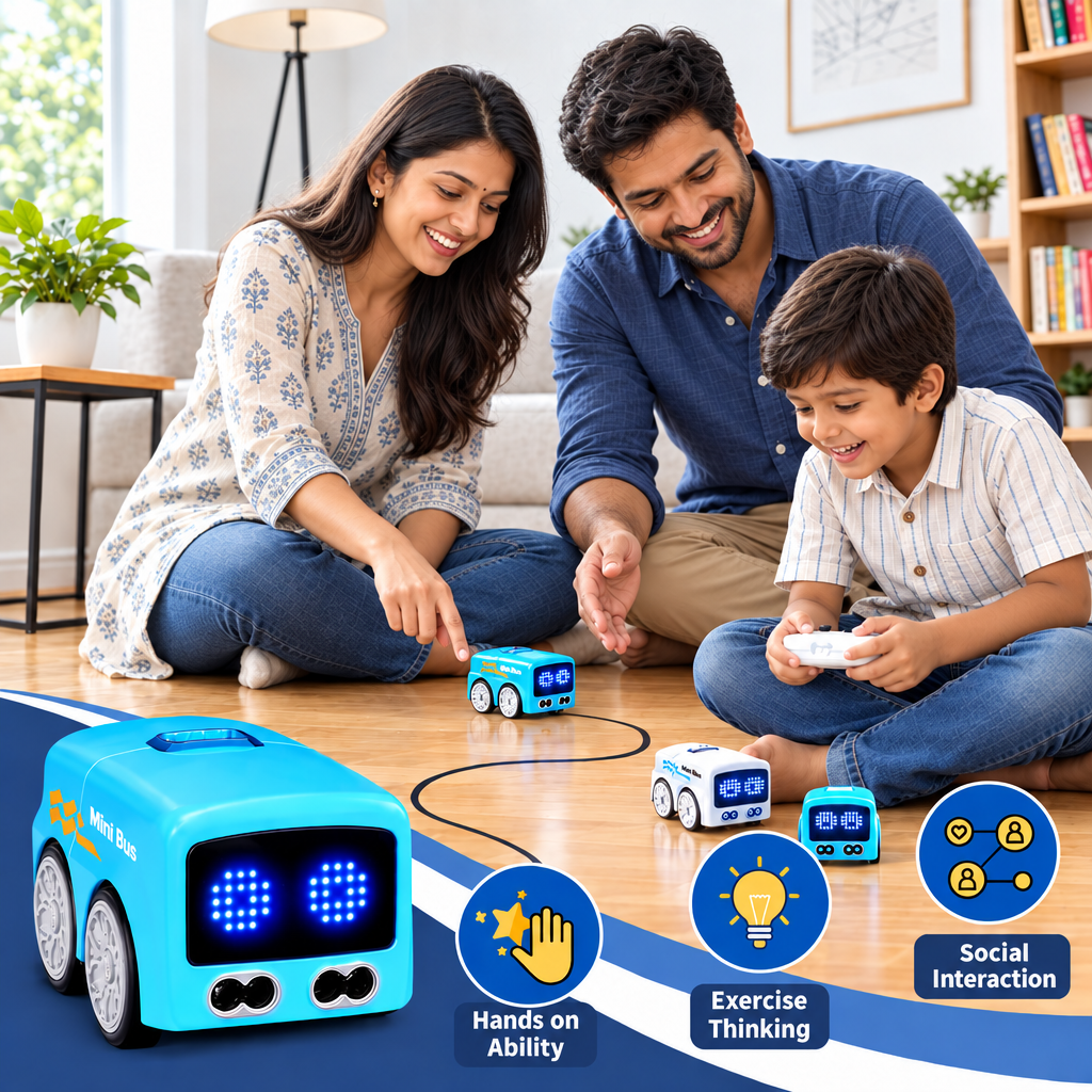 Indian family in updated mini bus play poses